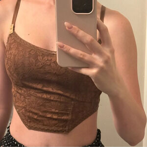NWOT PINK Victoria’s Secret brown floral lace cropped corset/bustier